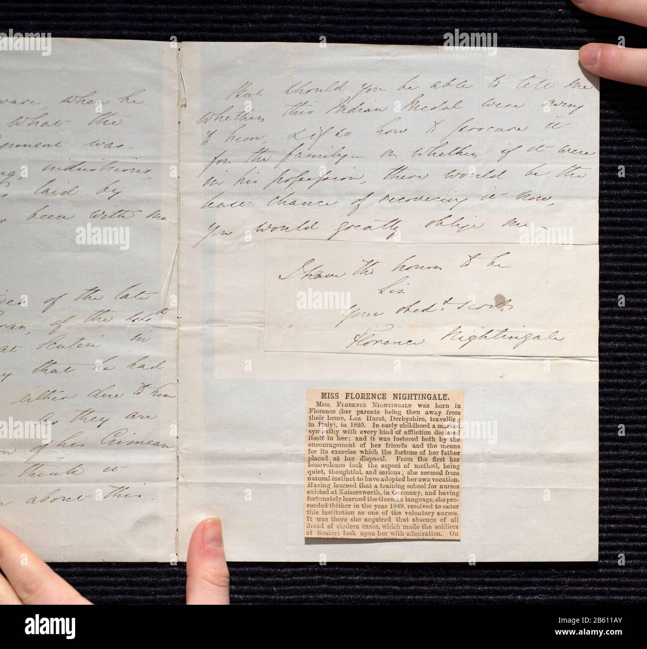 Bonhams, Londres, Royaume-Uni. 9 mars 2020. Beaux livres, atlas, manuscrits et Photographies historiques sur l'aperçu avant la vente à Londres le 11 mars 2020. Image : Florence Nightingale. Autograph lettre signée ('Florence Nightingale'), à 'ir', pour des questions concernant le soldat Stanley, hôpital général de Scutari, Balaclava, 1er juin 56, pour une estimation de 1 000 à 1 500 GBP. Crédit : Malcolm Park/Alay Live News. Banque D'Images