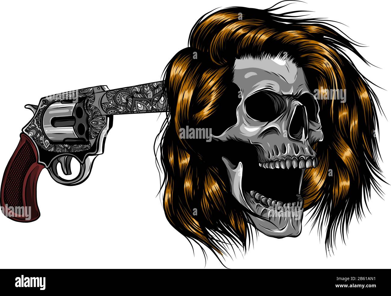 Suicide vecteur crâne avec gun et le sang Illustration de Vecteur