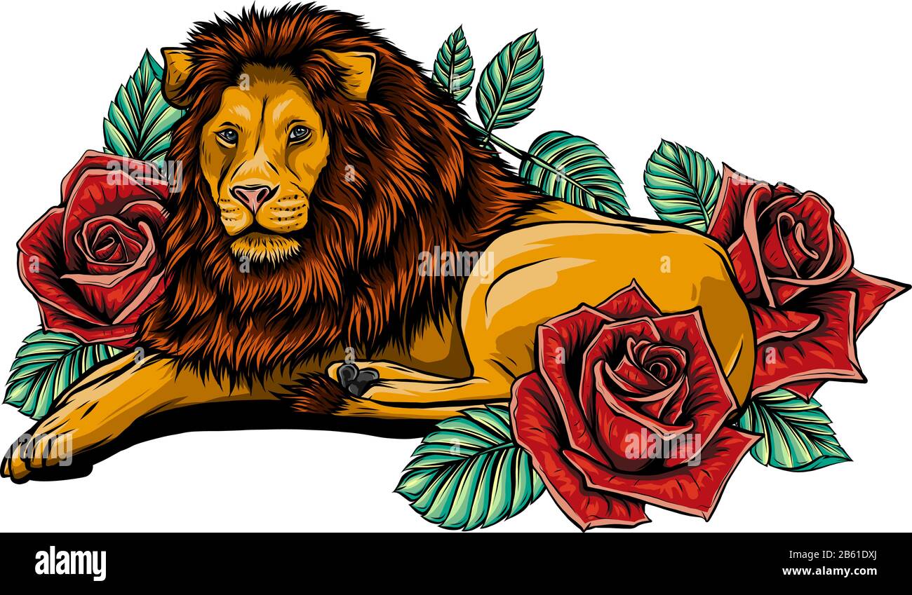 Le chef d'un lion dans un vecteur ornement fleur Illustration de Vecteur