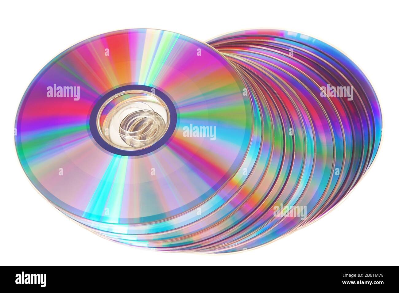 Lot de nouveaux lecteurs de cd colorés. Gros plan sur fond blanc. Banque D'Images