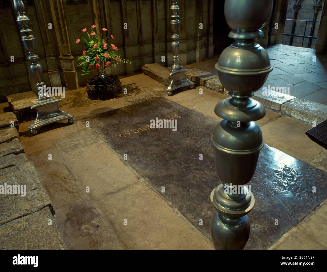 Le site du sanctuaire médiéval de St Cuthbert dans la chapelle des Neuf Autels, derrière le Haut-Autel à l'extrémité E de la cathédrale de Durham, Angleterre, Royaume-Uni. Banque D'Images