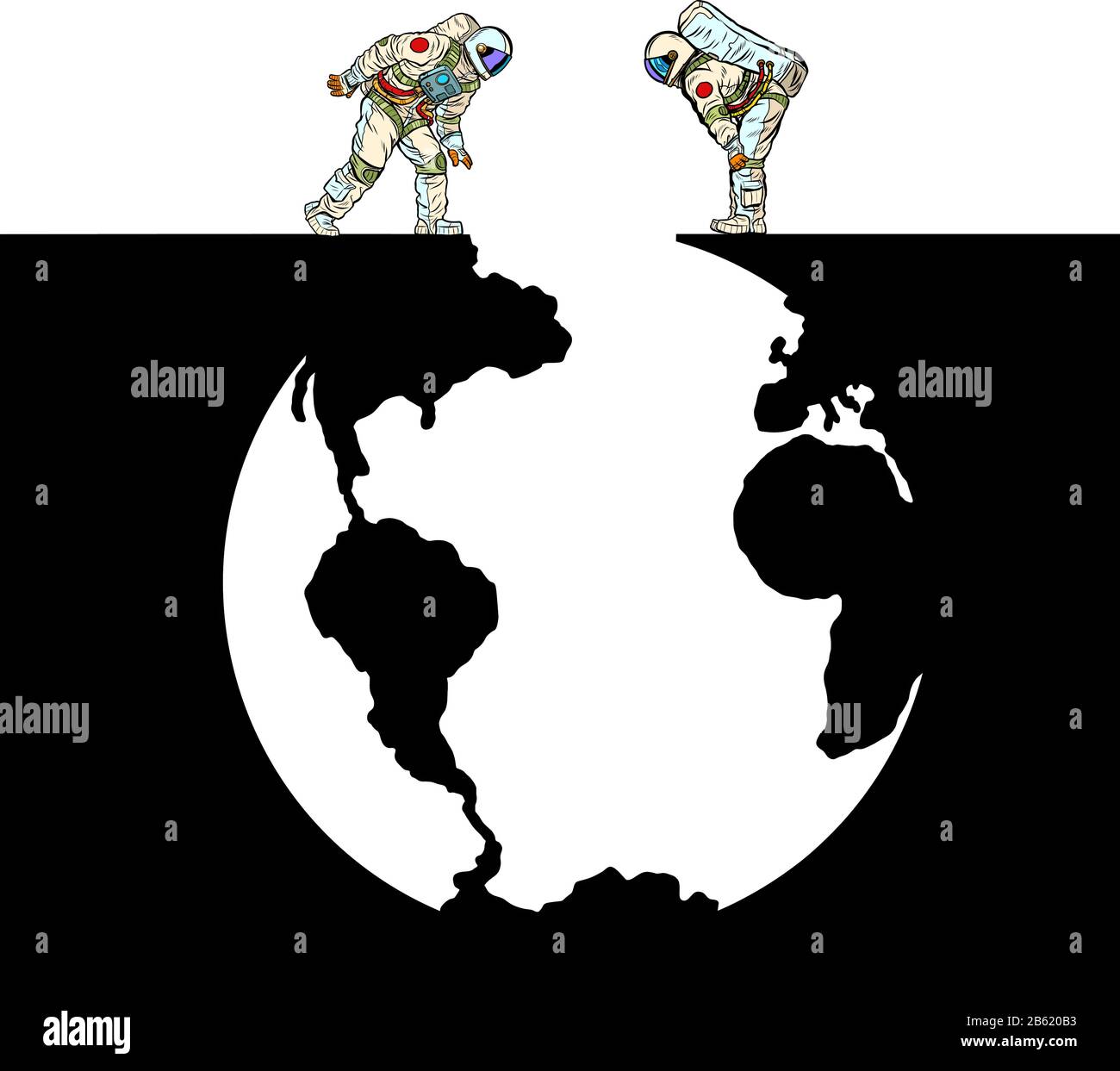 Astronautes Et Planète Terre Illustration de Vecteur
