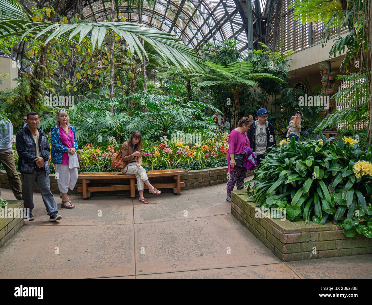 Le bâtiment botanique, Balboa Park, San Diego, Californie, États-Unis. Construit pour 1915-16 exposition Panama-Californie. plus de 2 100 fougères, orchidées, trompicals. Banque D'Images