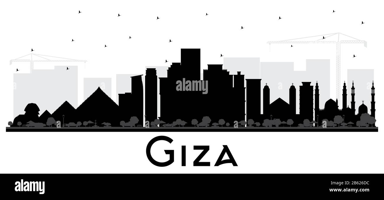 Giza Egypt City Skyline Silhouette Avec Bâtiments Noirs Isolé Sur Blanc. Illustration Vectorielle. Concept De Voyages D'Affaires Et De Tourisme. Illustration de Vecteur