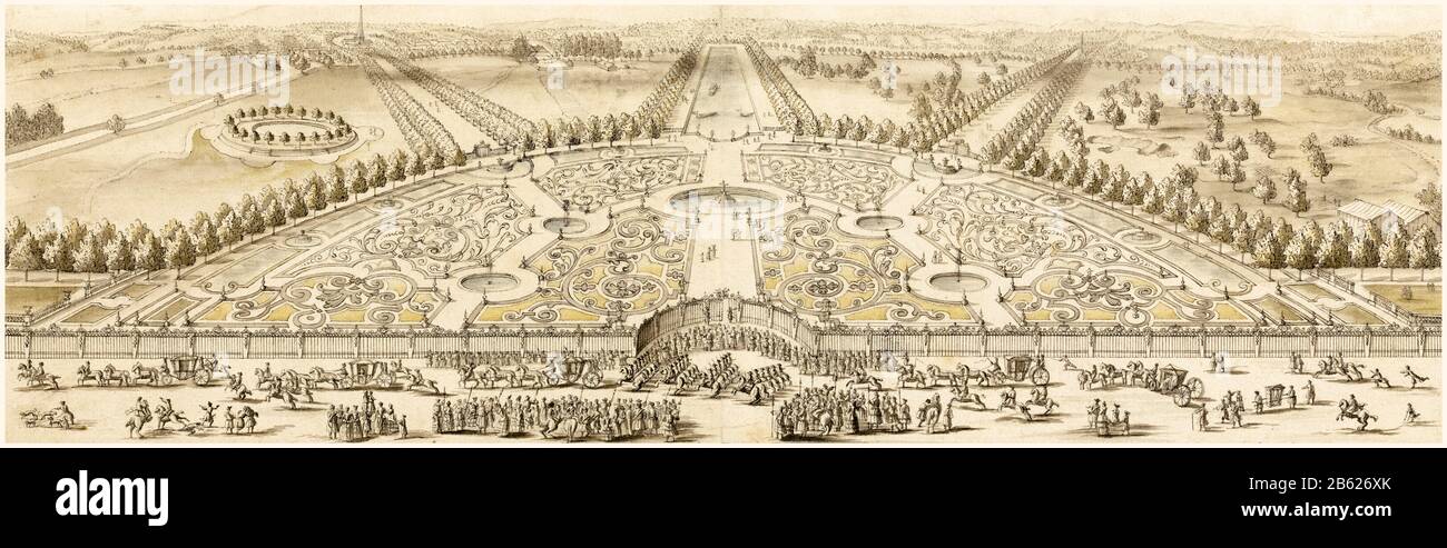 Design pour les jardins ornamentaux et le long Water au palais de Hampton court, dessin après Daniel Marot l'aîné, 1700-1725 Banque D'Images