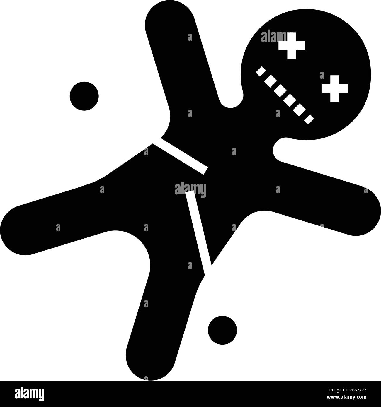 Icône noire de poupée Vodoo, illustration conceptuelle, symbole vectoriel plat, signe glyphe. Illustration de Vecteur