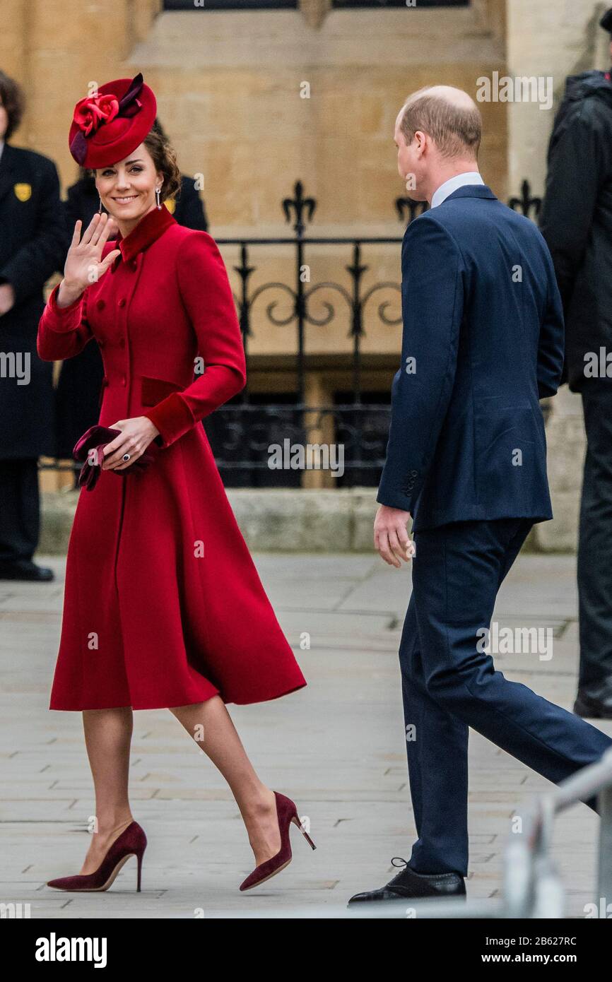 Westminster Abbey, Londres, Royaume-Uni. 9 mars 2020. Kat la duchesse de Cambridge, arrive avec le Prince William - un service pour commémorer le Commonwealth est assisté par la famille royale et des représentants des pays du Commonwealth, à l'abbaye de Wrestminster, Londres. Crédit: Guy Bell/Alay Live News Crédit: Guy Bell/Alay Live News Banque D'Images