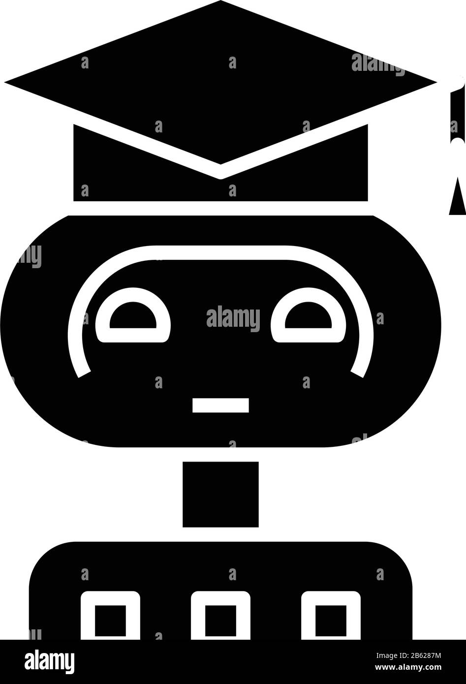 Icône noire d'intelligence artificielle formée, illustration conceptuelle, symbole vectoriel plat, signe glyphe. Illustration de Vecteur