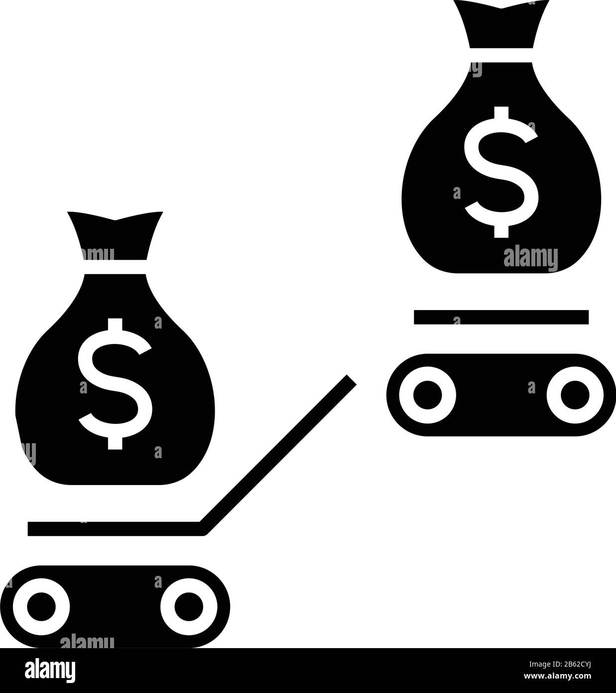 Transport de fonds icône noire, illustration de concept, symbole vectoriel plat, signe glyphe. Illustration de Vecteur