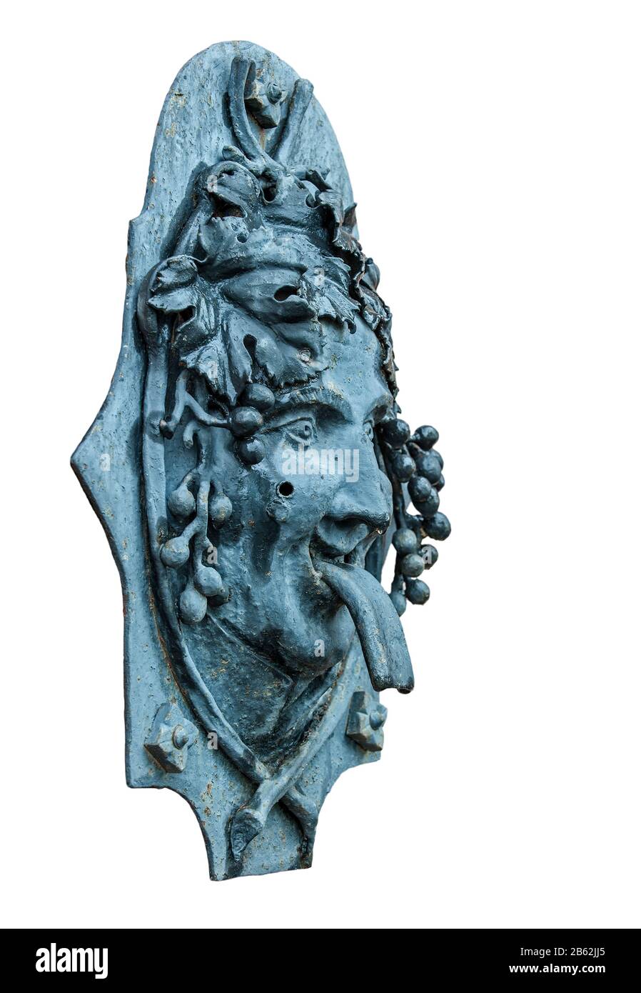 Fontaine avec figure de Bacchus dans les vignobles de Dambach-la-Ville, Vosges, Alsace, France sur fond blanc Banque D'Images Fontaine avec figure de Bacchus dans les vignobles de Dambach-la-Ville, Vosges, Alsace, France sur fond blanc Banque D'Images