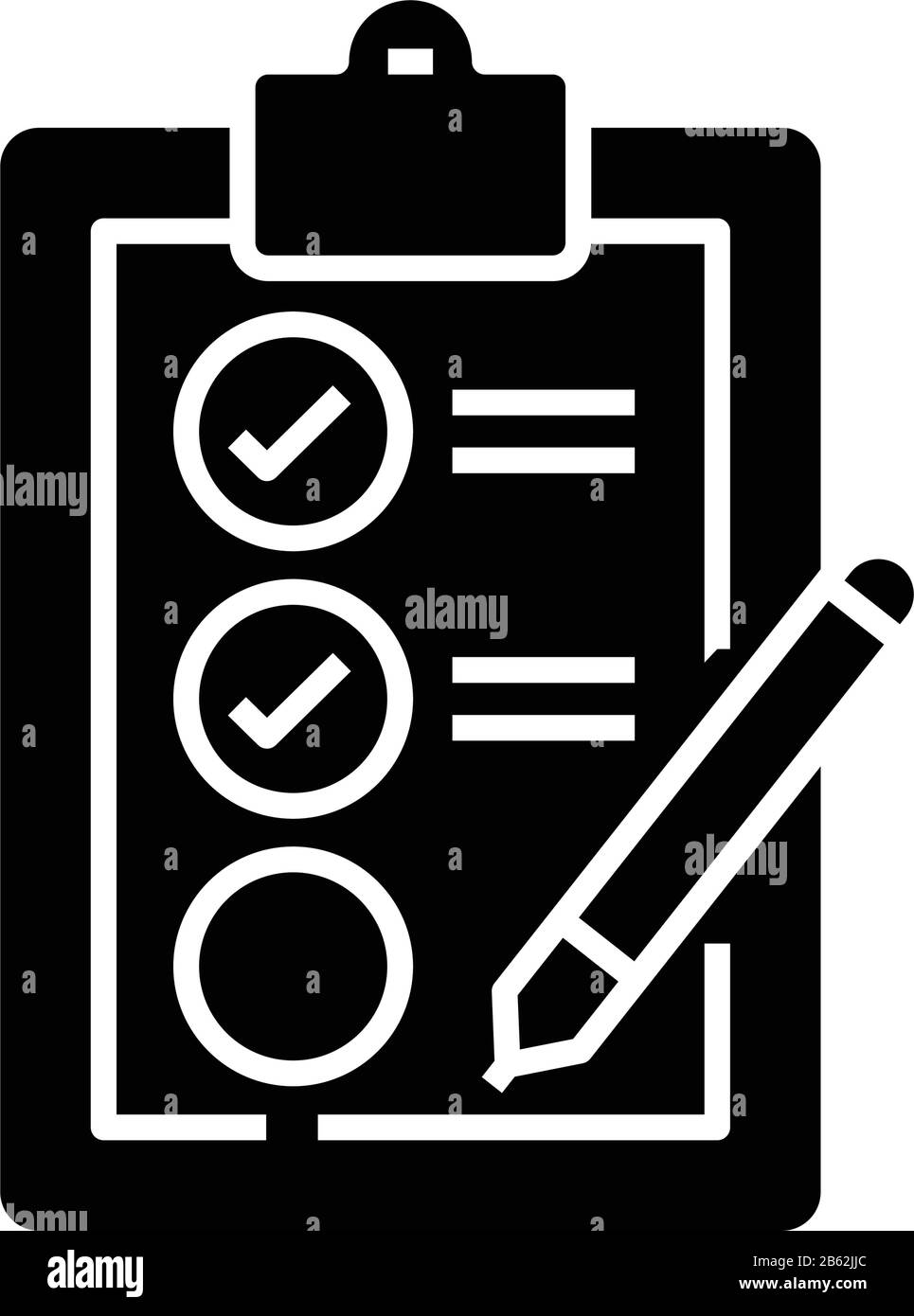 Icône noire de fin de test, illustration conceptuelle, symbole vectoriel plat, signe glyphe. Illustration de Vecteur