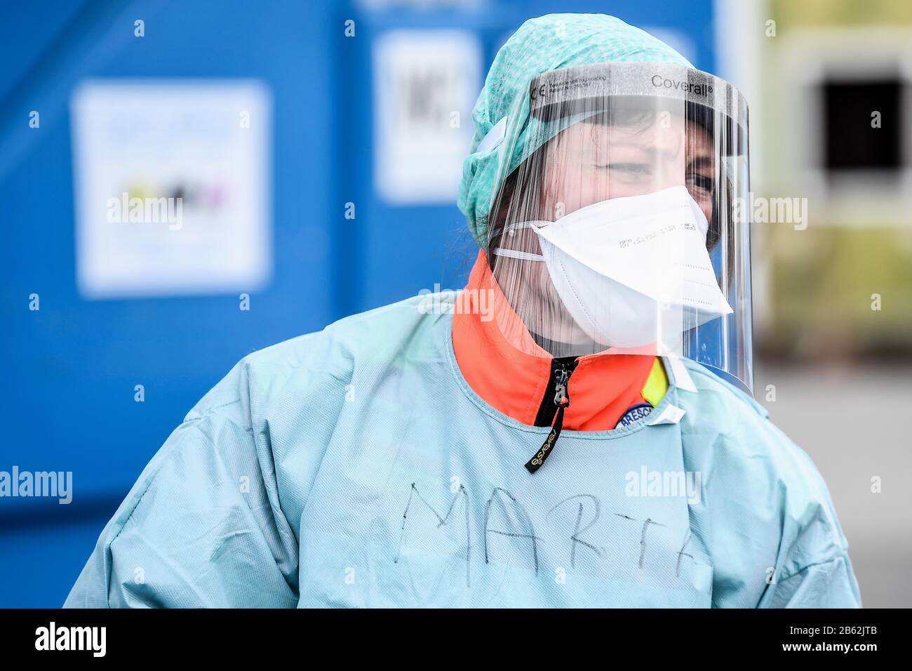 Italie, région de Lombardie, Brescia, 9 mars 2020 : épidémie du virus Covid-19. Urgence Du Coronavirus. Dans la photo ceckpoint et le point de triage à Civile H Banque D'Images