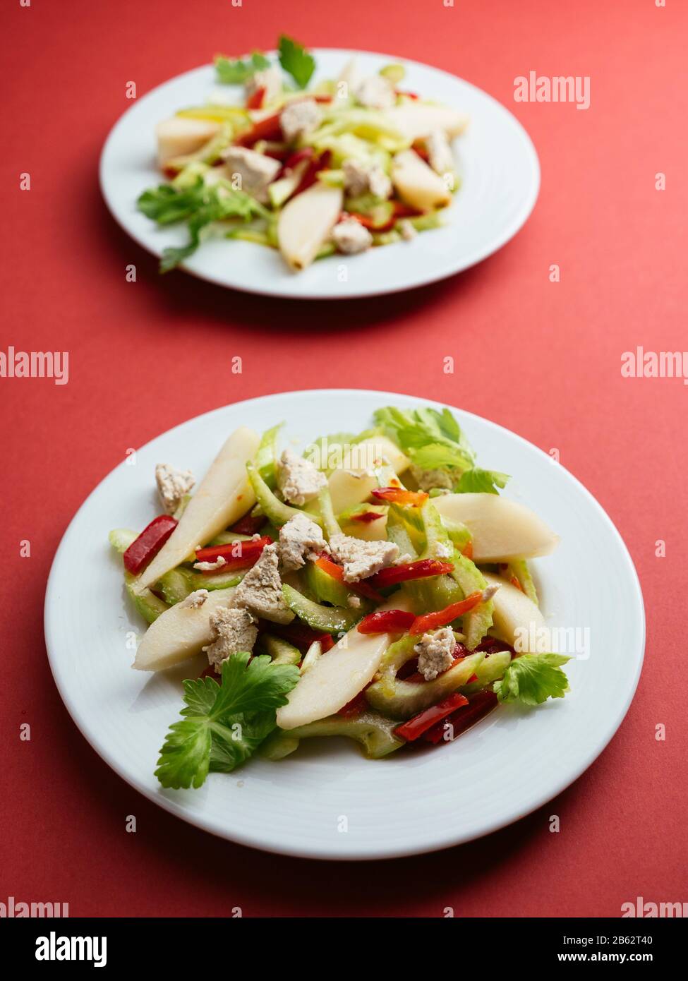 Céleri, Salade De Poire Avec Feta De Vegan. Banque D'Images