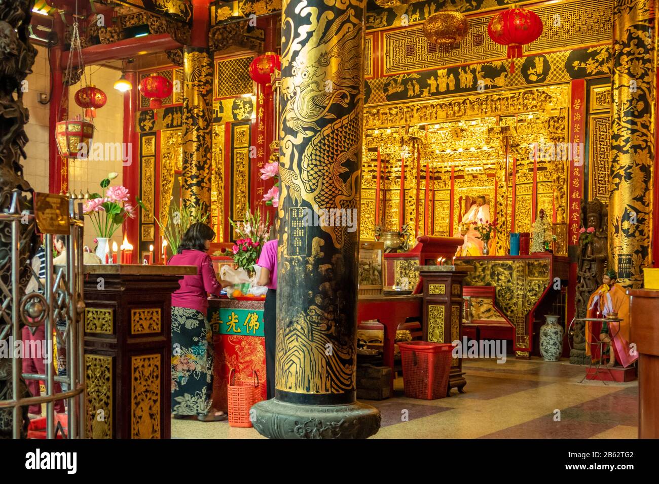 Yangon, MYANMAR - 23 JANVIER 2020: Temple bouddhiste Kheng Hock Keong construit en l'honneur de Mazu, la déesse chinoise de la mer, achevé en 1863. Banque D'Images