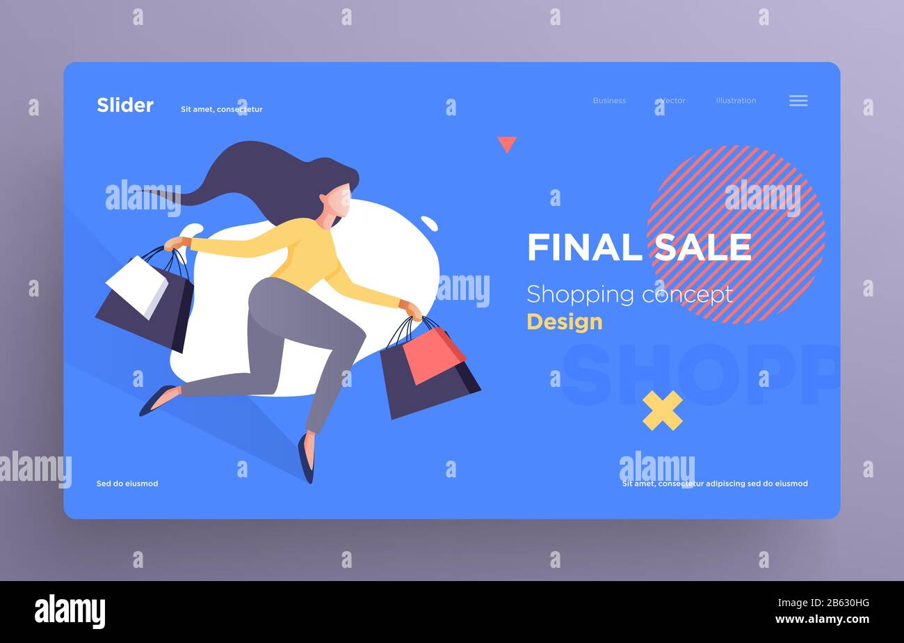 Modèles de diapositives de présentation ou images de bannière de héros pour les sites Web ou les applications. Illustrations de concept de shopping. Style moderne et plat Illustration de Vecteur