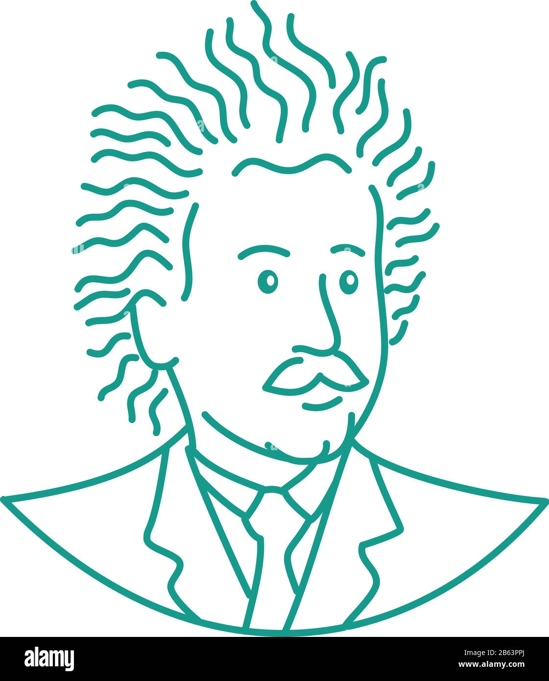 Mono ligne illustration d'un scientifique énervant avec des cheveux frisés et frisés vue de l'avant fait en style monoline. Illustration de Vecteur