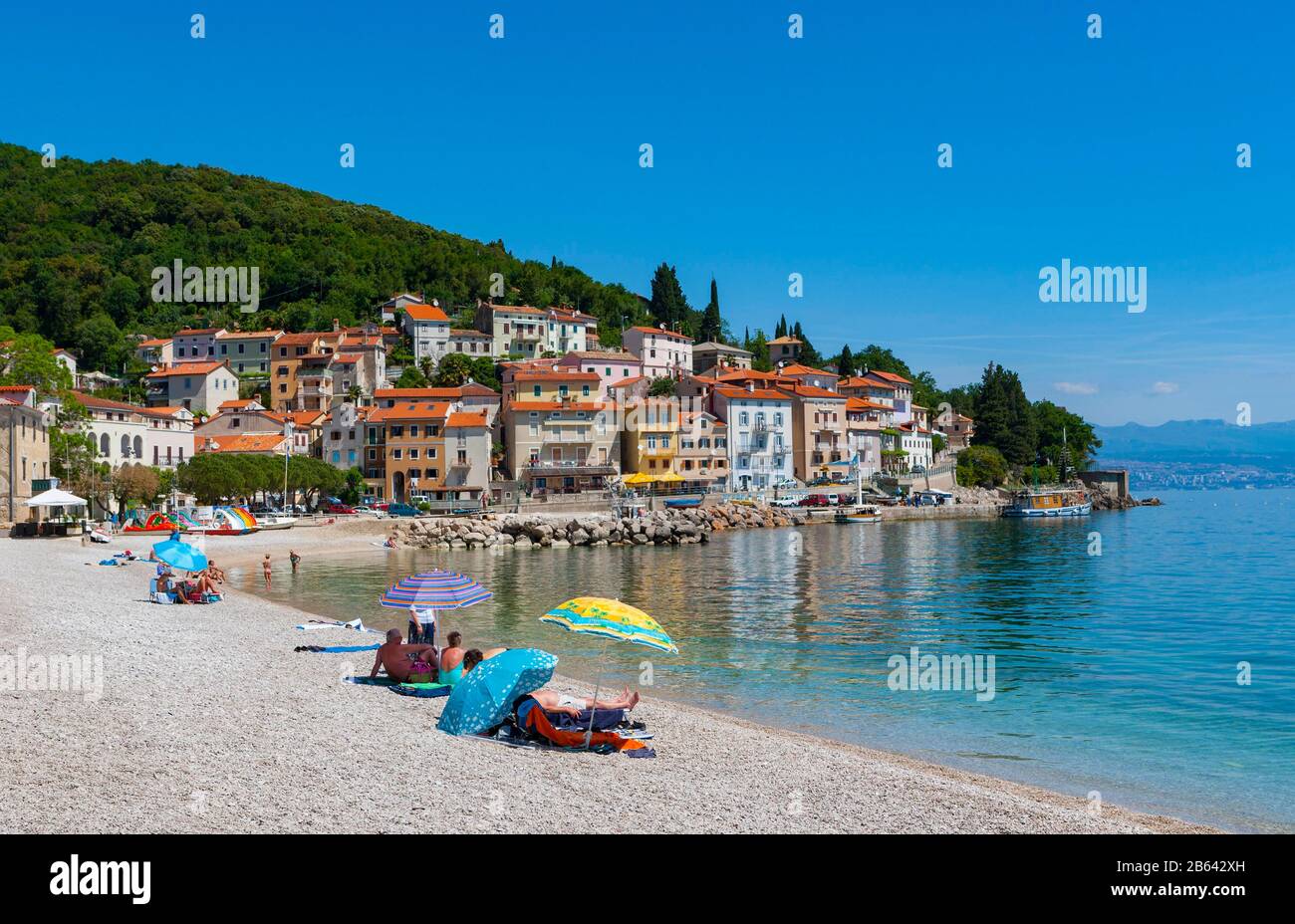 Plage, Moscenicka Draga, Istrie, Kvarner Gulf Bay, Croatie Adriatique Croate Banque D'Images