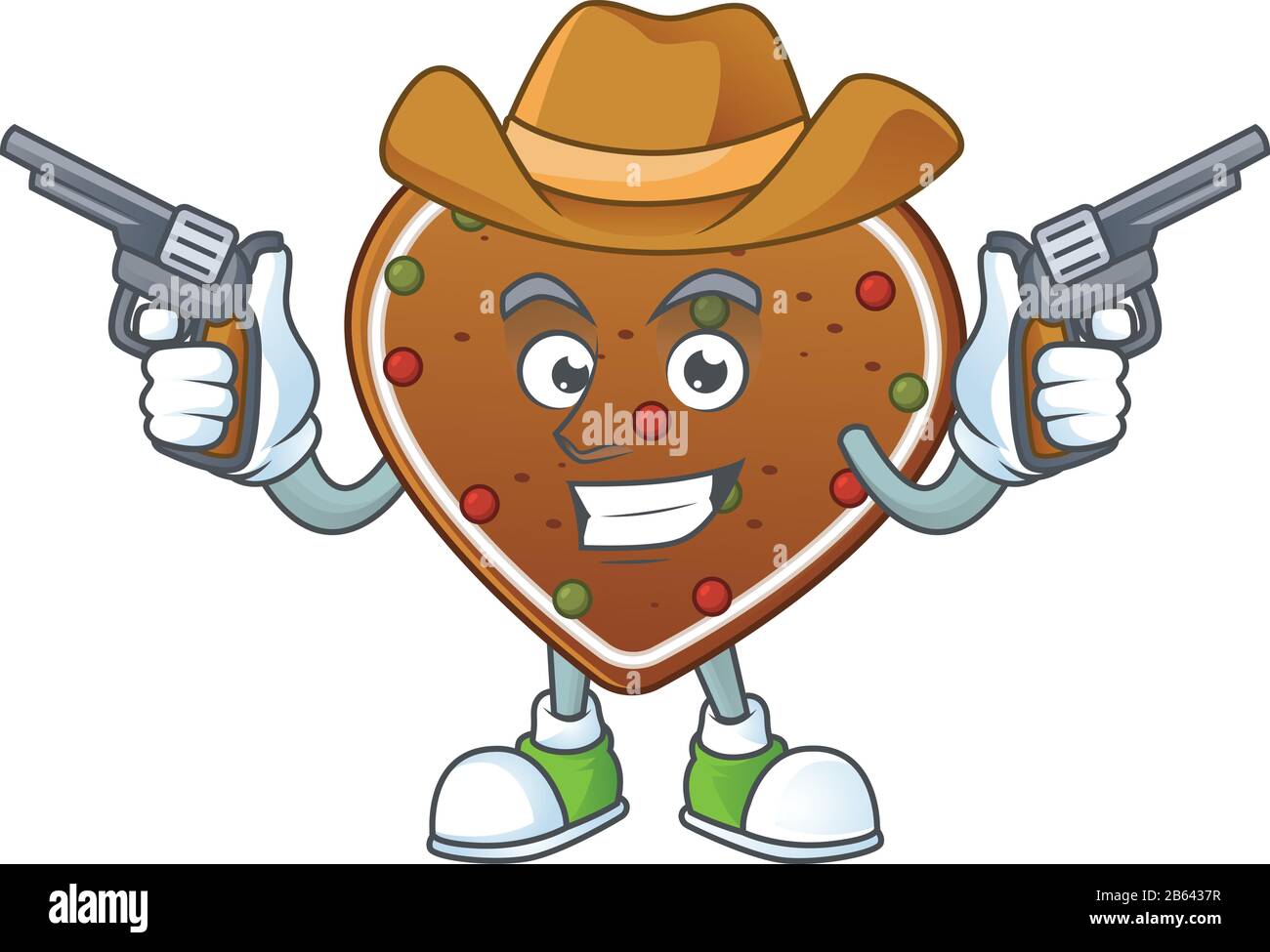 Sympa cowboy dessin animé de pain d'épices amour tenant des armes à feu Illustration de Vecteur