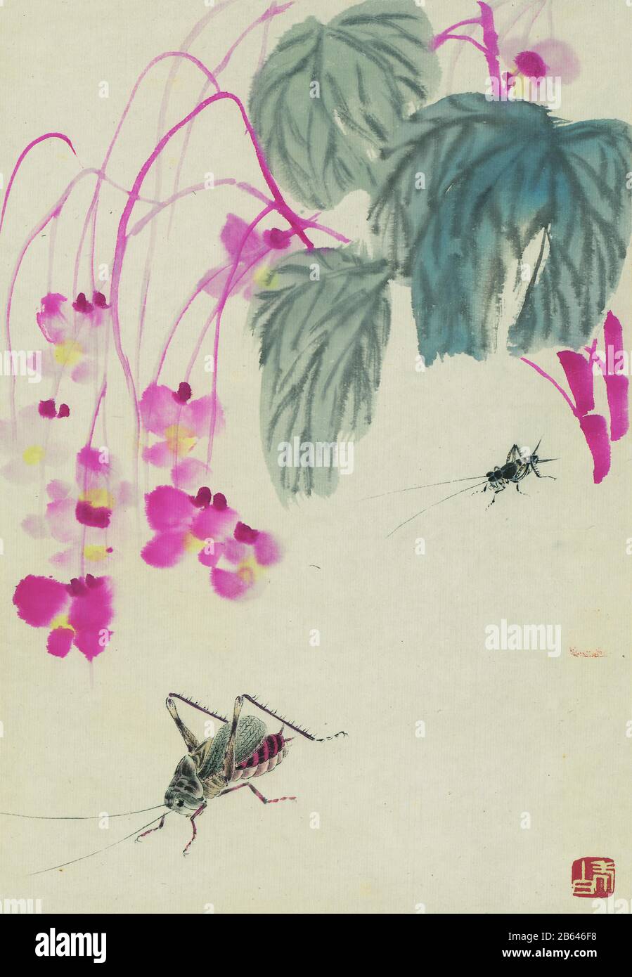 Qi Baishi Encre Peinture Des Fleurs Et Des Oiseaux Banque D'Images