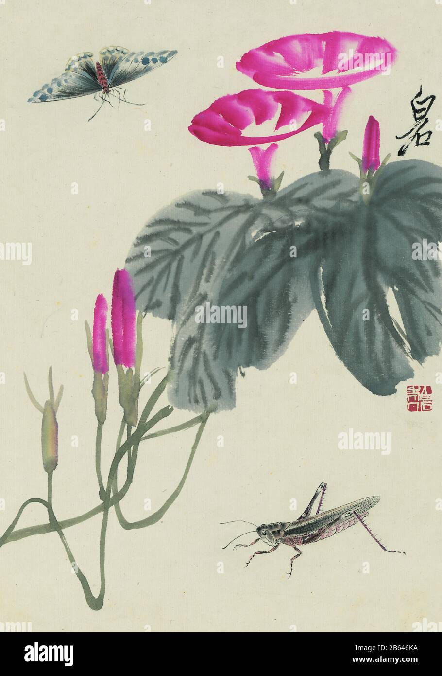 Qi Baishi Encre Peinture Des Fleurs Et Des Oiseaux Banque D'Images