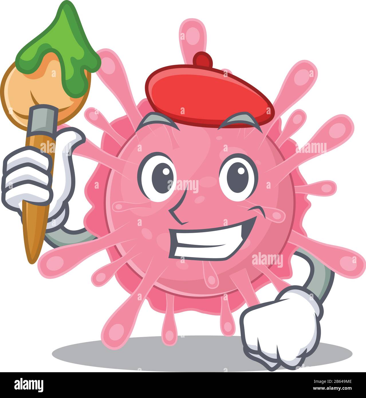 Personnage de caricature talentueux de l'artiste germe de virus corona avec pinceau Illustration de Vecteur