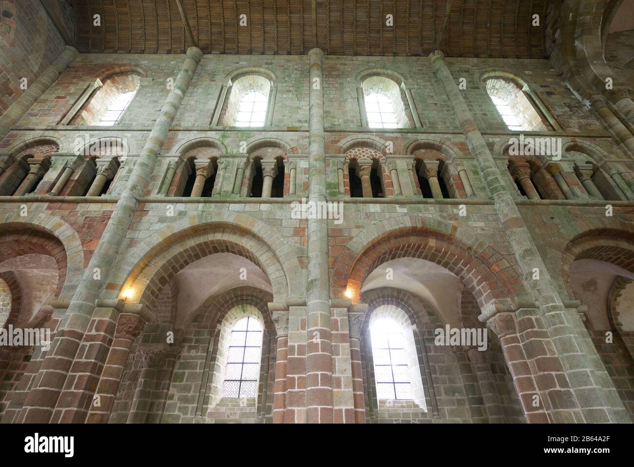 Mont Saint Michel, France - 28 août 2014 : vue intérieure de l'abbaye du Mont Saint Michel. Banque D'Images