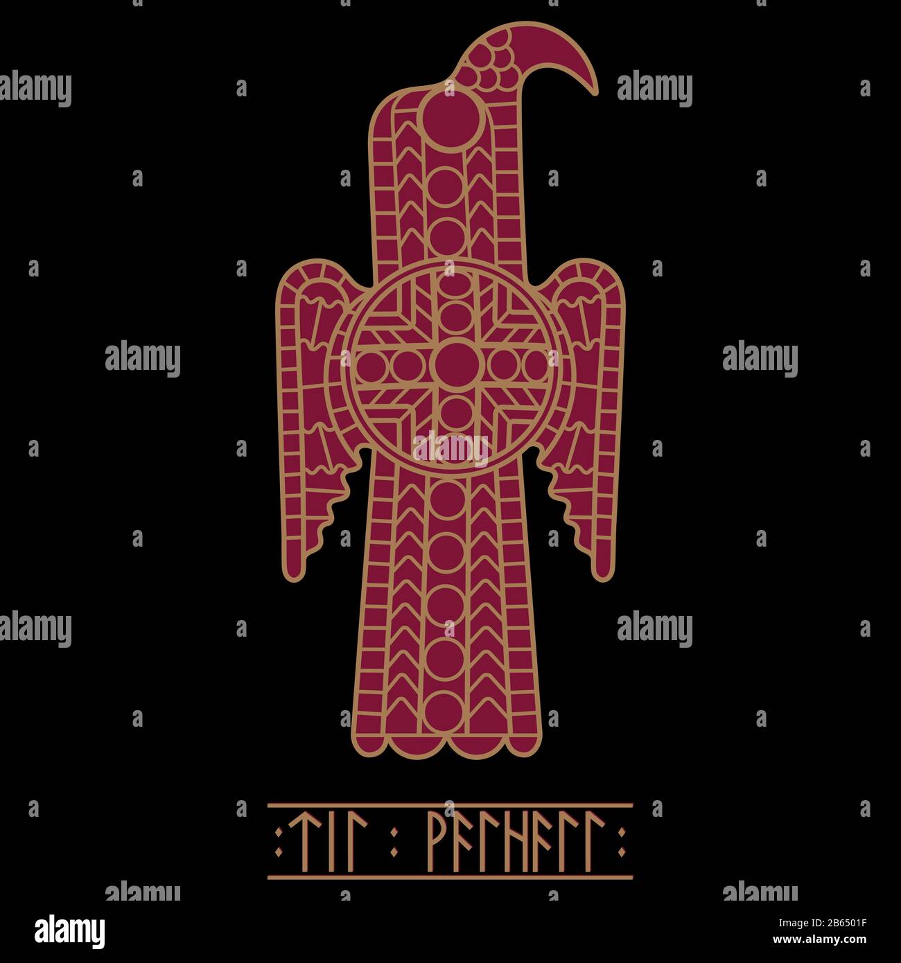 L'image ancienne du Corbeau et le slogan des Vikings - Valhalla, écrit dans les anciennes runes Norse Illustration de Vecteur