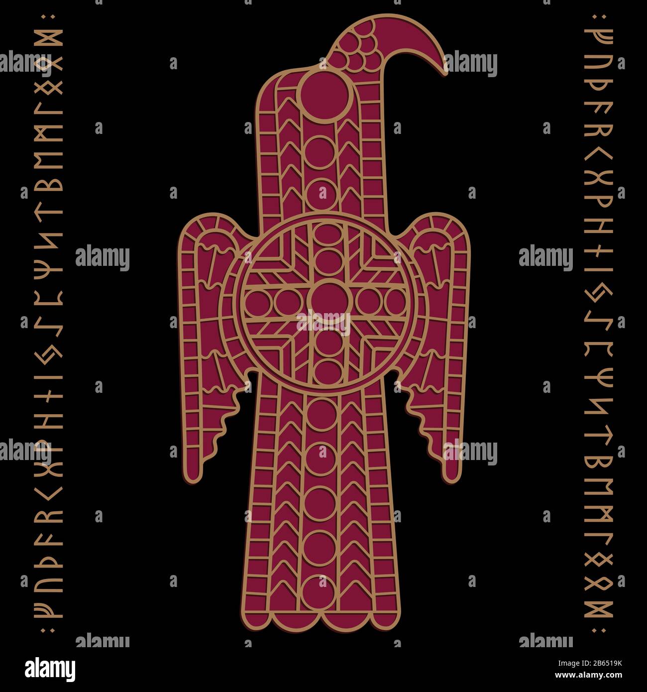 L'image ancienne du Corbeau, et l'ancienne Norse runes Illustration de Vecteur