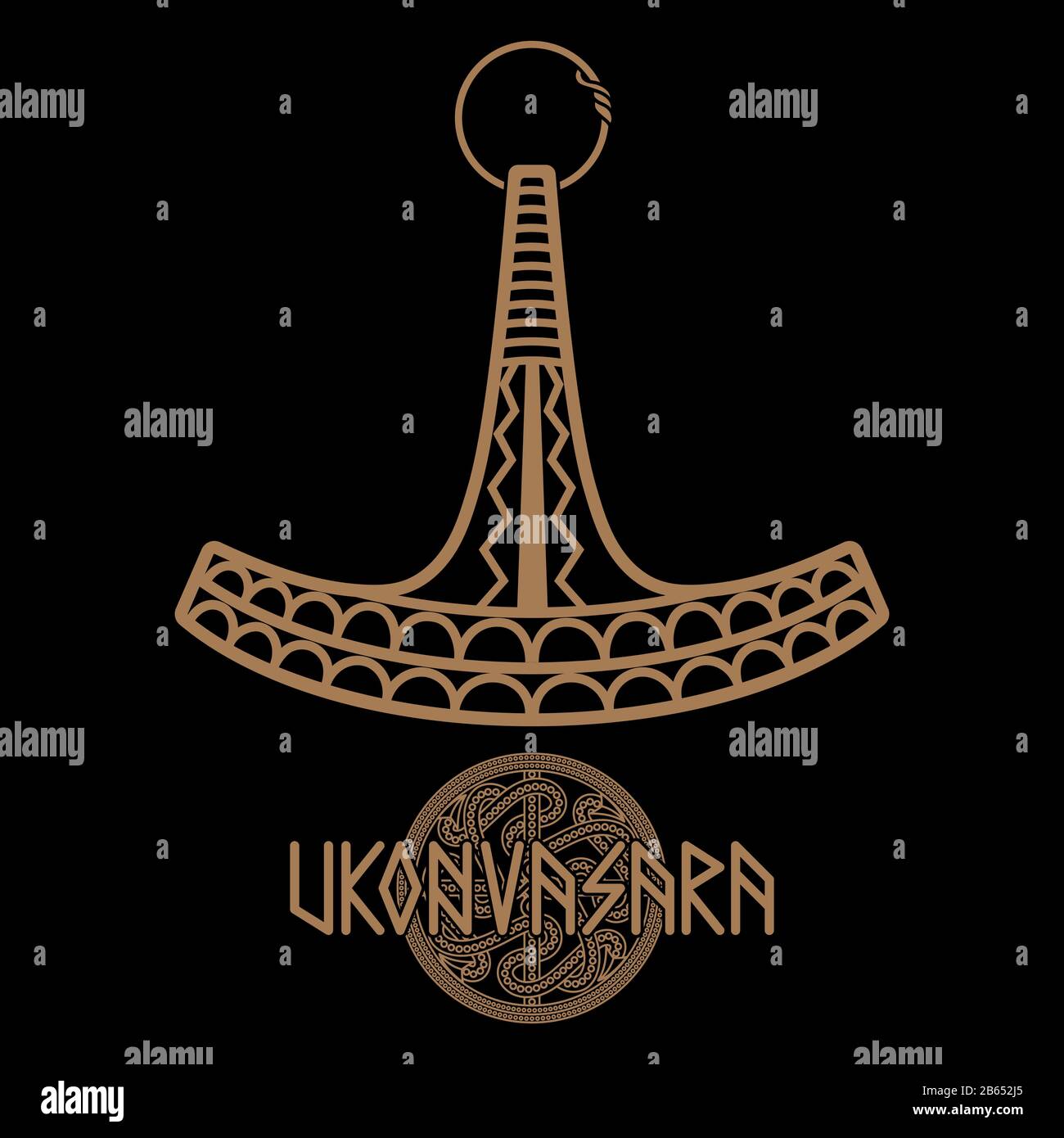 Ukonvasara - Ukko Hammer ou Ukonkirves - Ukko Ax, est l'arme simbol et magikal du Dieu finlandais du tonnerre Ukko Illustration de Vecteur