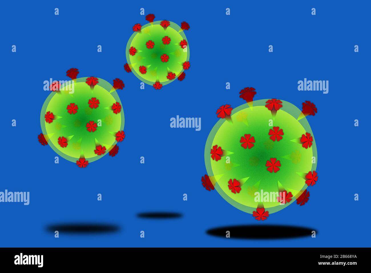 Le coronavirus covid-19 - Illustrations montrant une composition stylisée du cornovirus Covid-19 comme on pouvait le voir sous un microscope Banque D'Images