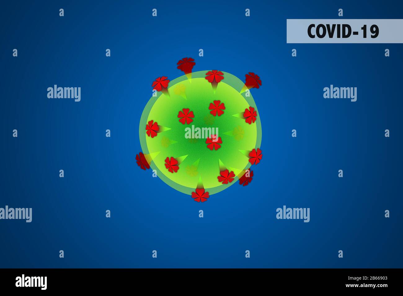 Le coronavirus covid-19 - Illustrations montrant une composition stylisée du cornovirus Covid-19 comme on pouvait le voir sous un microscope Banque D'Images