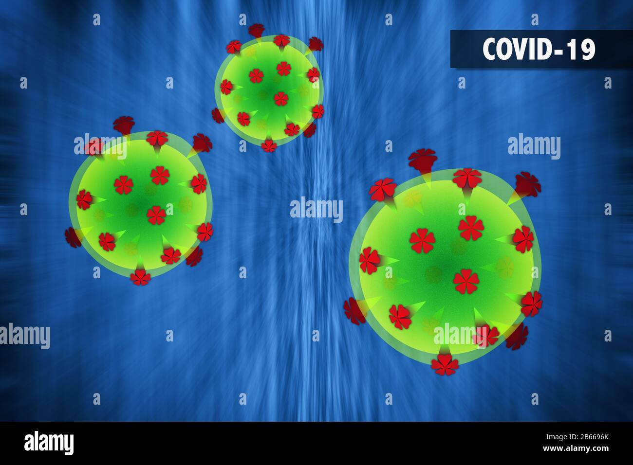Le coronavirus covid-19 - Illustrations montrant une composition stylisée du cornovirus Covid-19 comme on pouvait le voir sous un microscope Banque D'Images