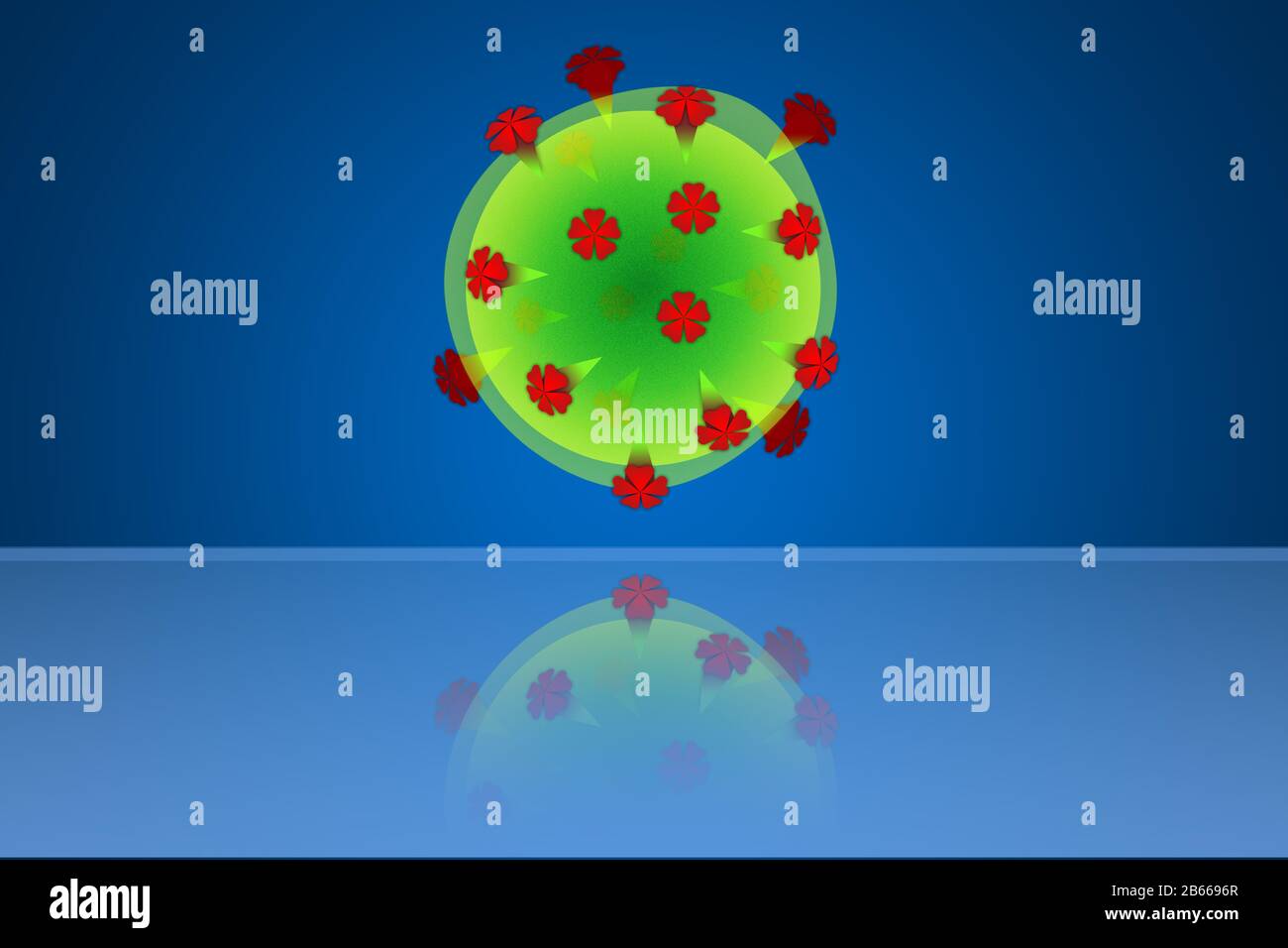 Le coronavirus covid-19 - Illustrations montrant une composition stylisée du cornovirus Covid-19 comme on pouvait le voir sous un microscope Banque D'Images