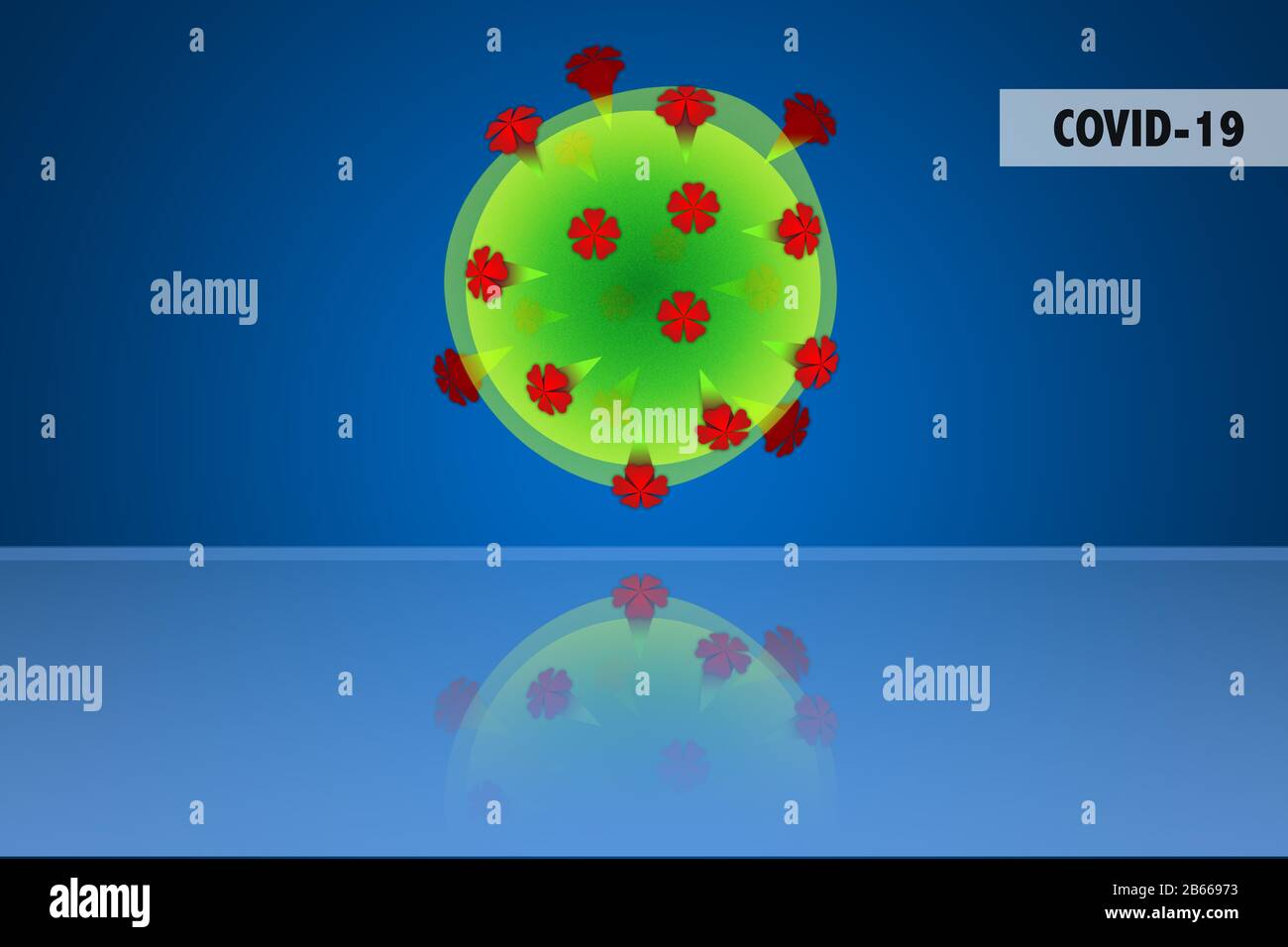 Le coronavirus covid-19 - Illustrations montrant une composition stylisée du cornovirus Covid-19 comme on pouvait le voir sous un microscope Banque D'Images