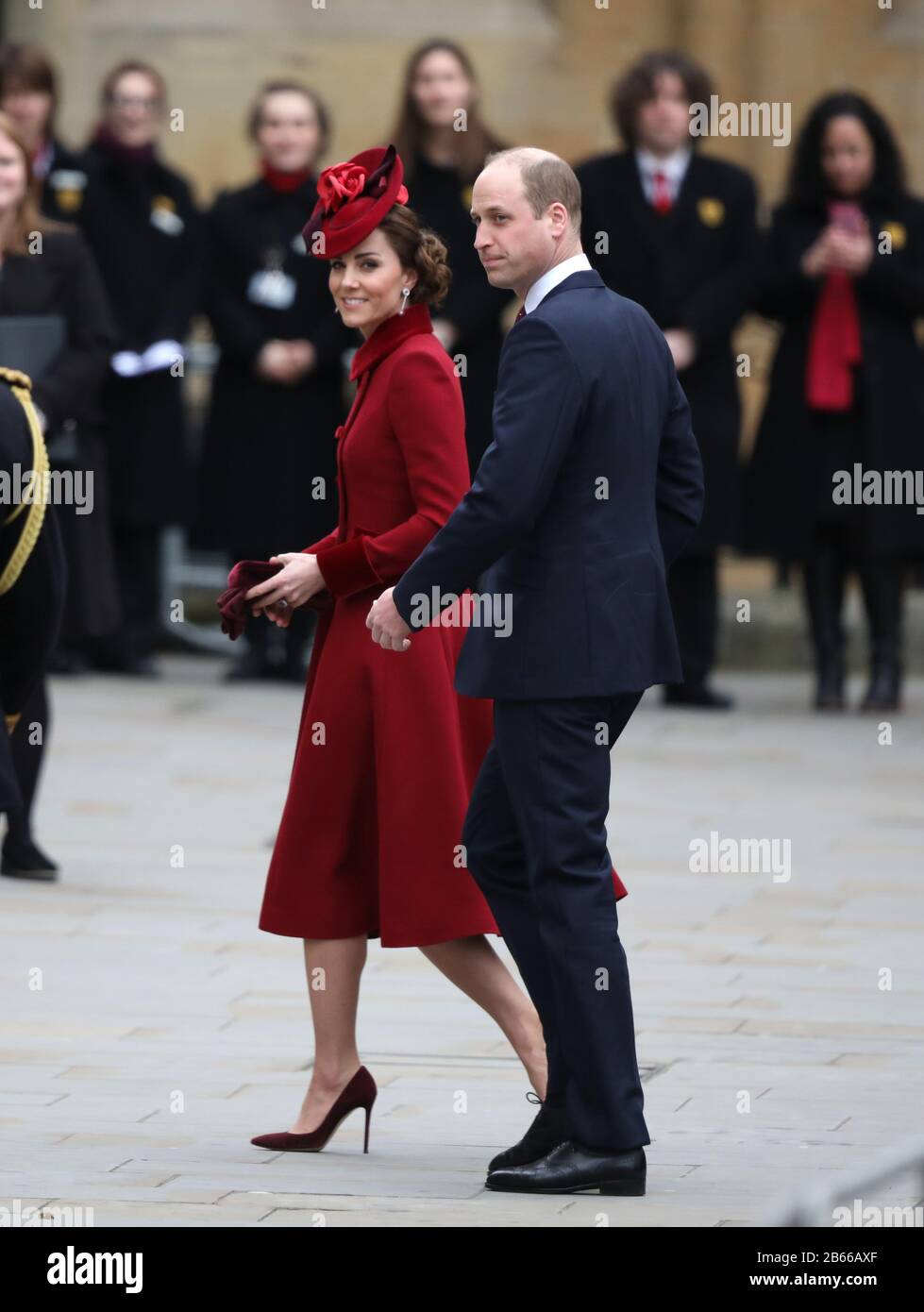 Catherine La Duchesse De Cambridge Et Le Prince William Le Duc De Cambridge. Le Service Du Commonwealth À L'Abbaye De Westminster AujourD'Hui, Assisté Par La Reine Elizabeth Ii, Le Prince Charles Le Prince De Galles, Camilla La Duchesse De Cornwall, Le Prince William Le Duc De Cambridge, Catherine La Duchesse De Cambridge, Le Prince Harry Le Duc De Sussex, Meghan Markle La Duchesse De Sussex, Prince Edward le comte de Wessex, Sophie La comtesse de Wessex, ainsi que des chefs de gouvernement et des représentants des pays du Commonwealth. Commonwealth Service, Westminster Abbey, Londres, 9 Mars 2020. Banque D'Images