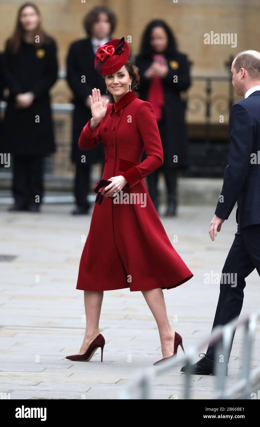 Catherine La Duchesse De Cambridge, Le Service Du Commonwealth À L'Abbaye De Westminster AujourD'Hui, À Laquelle Assistaient La Reine Elizabeth Ii, Le Prince Charles Le Prince De Galles, Camilla La Duchesse De Cornwall, Le Prince William Le Duc De Cambridge, Catherine La Duchesse De Cambridge, Le Prince Harry Le Duc De Sussex, Meghan Markle la duchesse de Sussex, Prince Edward le comte de Wessex, Sophie La comtesse de Wessex, ainsi que des chefs de gouvernement et des représentants des pays du Commonwealth. Commonwealth Service, Westminster Abbey, Londres, 9 Mars 2020. Banque D'Images