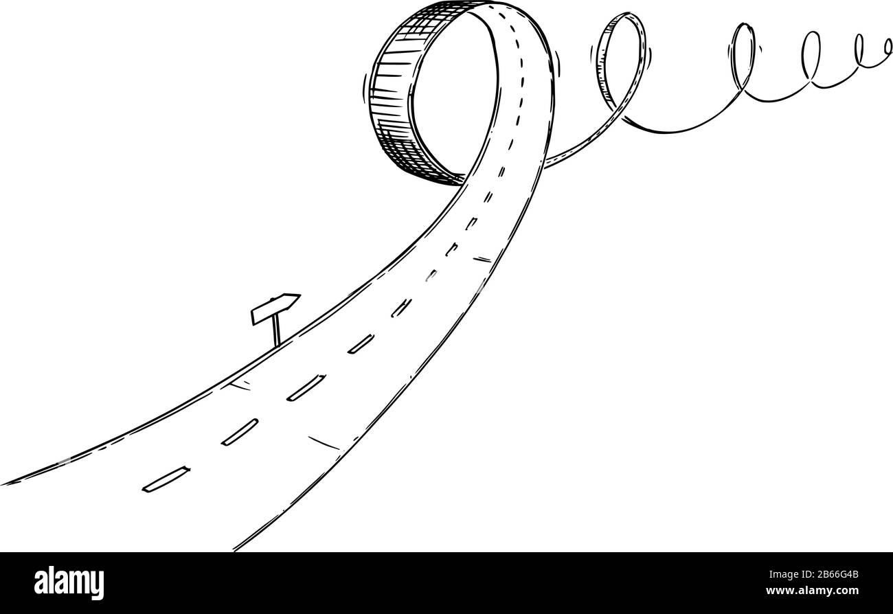 Vecteur noir et blanc conceptuel d'affaires dessin ou illustration de route turbulent, problème ou obstacle en cours, direction incertaine et choix difficiles. Illustration de Vecteur