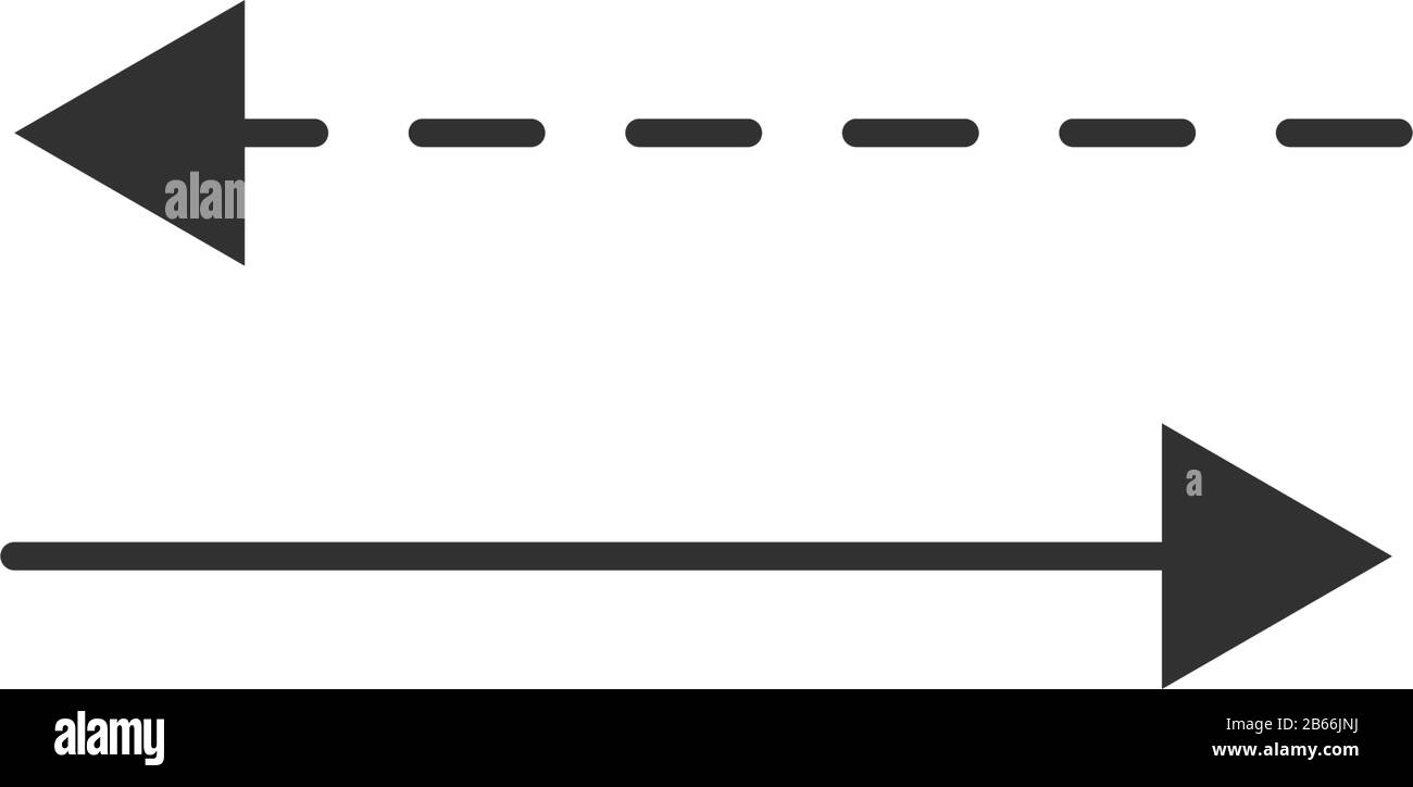 Directionnel deux directions opposées flèches extensibles icône avec ombre. La flèche arrière est en pointillés. Affiche le décalage ou la direction de l'objet mobile. Peut être utilisé pour Illustration de Vecteur