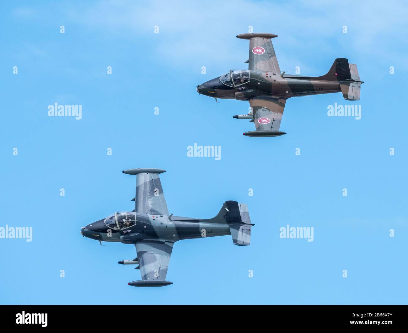 Une paire de bAC 167 Strikemaster, un avion d'entraînement et d'attaque légère à Dunsfold, Surrey, Royaume-Uni Banque D'Images