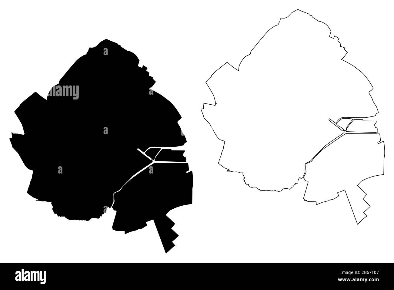 Ville de Caen (République française, France) illustration vectorielle de carte, esquisse de griffonnage carte de la ville de Caen Illustration de Vecteur