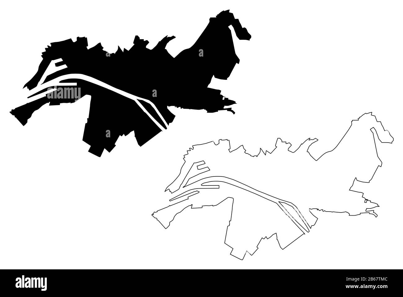 Rouen City (République française, France) illustration vectorielle de carte, esquisse de griffonnage carte de la ville de Rouen Illustration de Vecteur