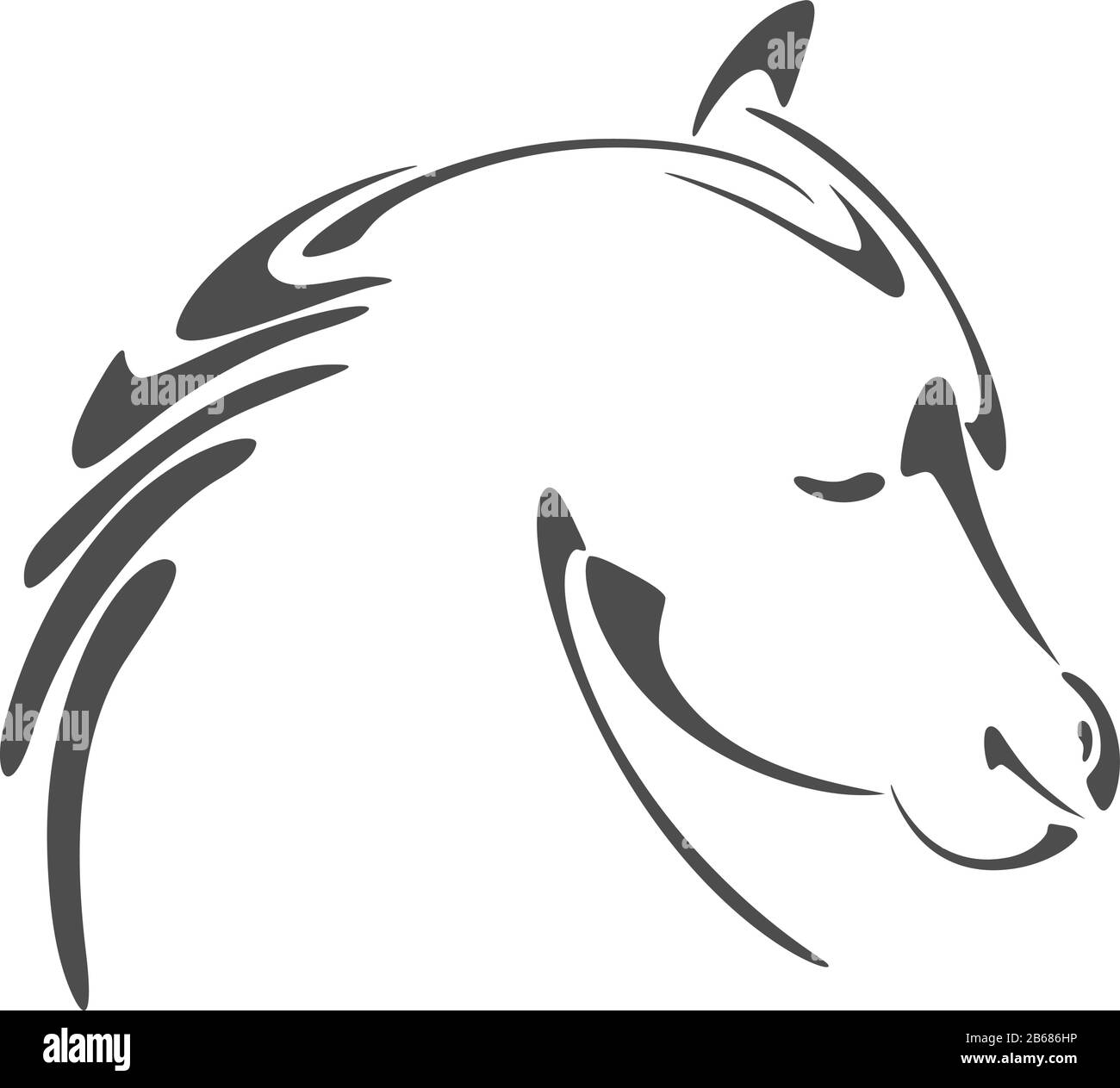 Illustration de la tête de cheval à encre noire dans le style calligraphie Illustration de Vecteur