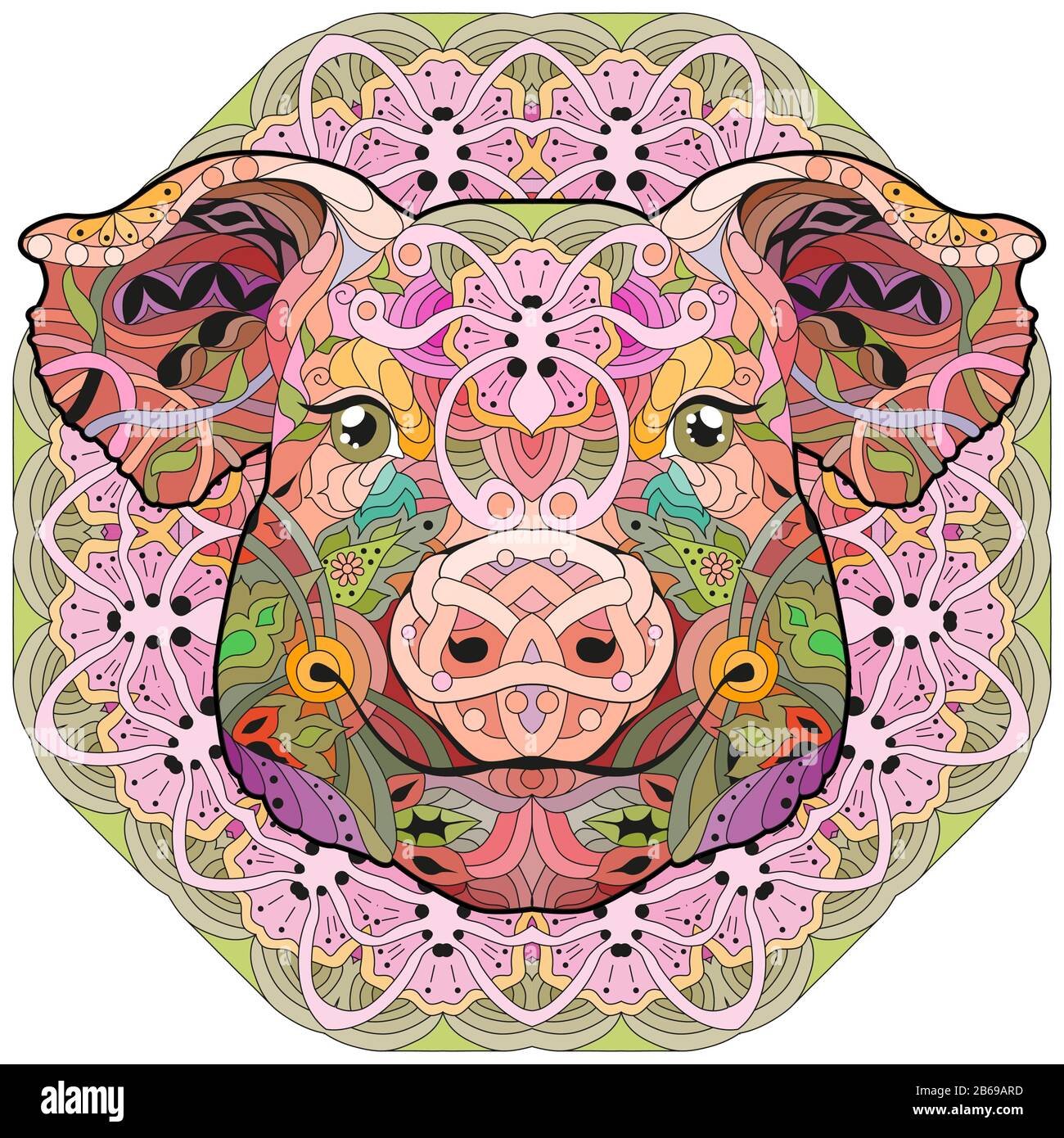 Tête de porc Zentangle. Illustration vectorielle décorative dessinée à la main avec mandala Illustration de Vecteur