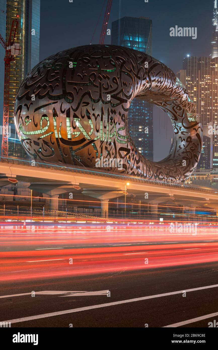 Le Musée Du Futur dédié à la science et à l'innovation, prochain bâtiment emblématique de Dubaï. Banque D'Images