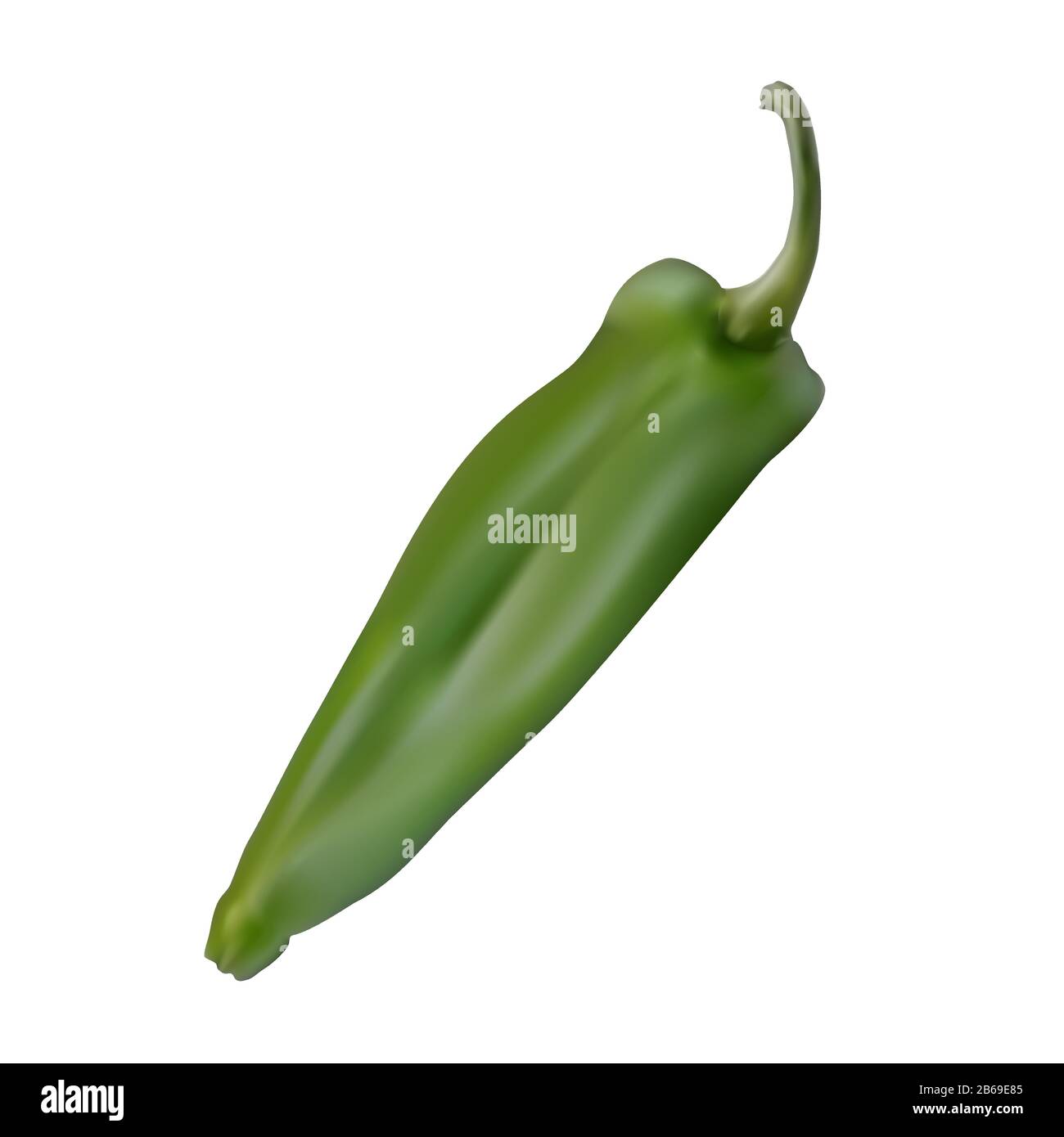 Fruits exotiques au poivre thaïlandais, poivrons épicés au goût brûlant. Gros plan du piment vert chaud tropical sur fond blanc. Illustration de Vecteur