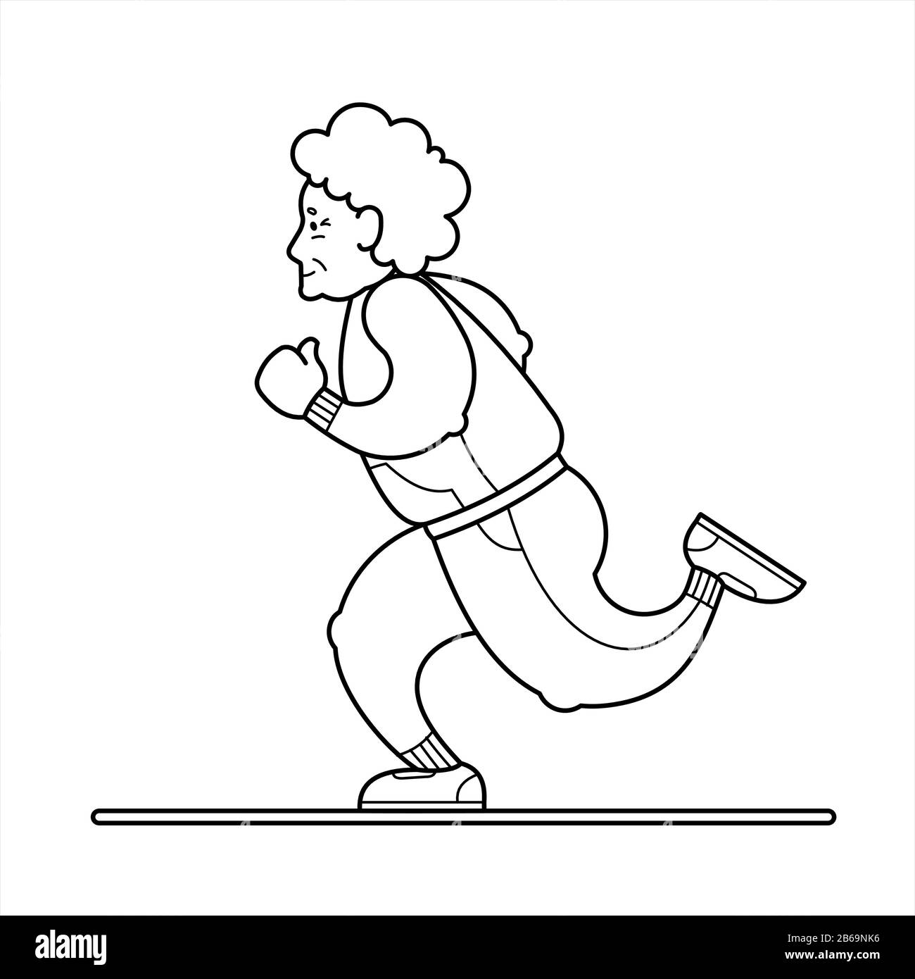 Image De Contour Vectoriel D'Une Ancienne Femme En Cours D'Exécution. The Old Woman Dans Un Tracksuit, Baskets. Femme Âgée, Concept Sénile, Logo. Isolé sur bac blanc Illustration de Vecteur