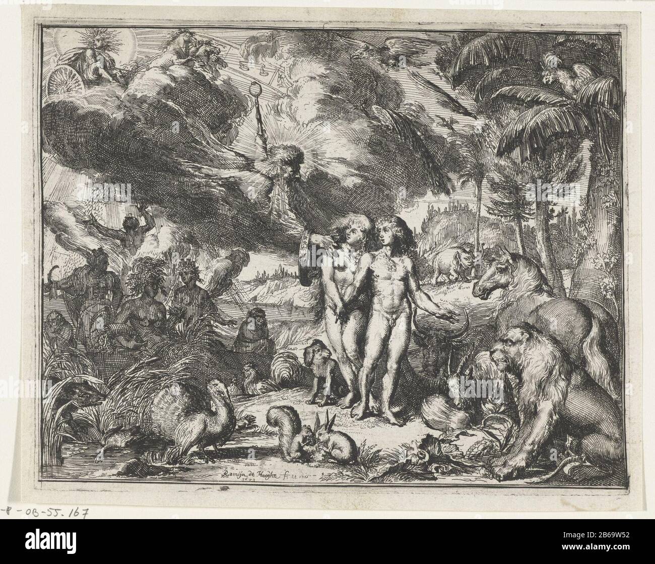 Adam et Eve dans le paradis Adam et Eve dans paradijs. Fabricant : printmaker: Romeyn de Hooghe (bâtiment classé) dans son dessin: Romeyn de Hooghe (propriété cotée) Lieu de fabrication: Pays-Bas Date: 1673 Caractéristiques physiques: Gravure et engrafage: Technique du papier: Gravure / engraflage (procédé d'impression) Dimensions: Bord de la plaque: H 147 mm × W 184 mm Objet: Adam et Eve au paradis (avant l'automne) Banque D'Images