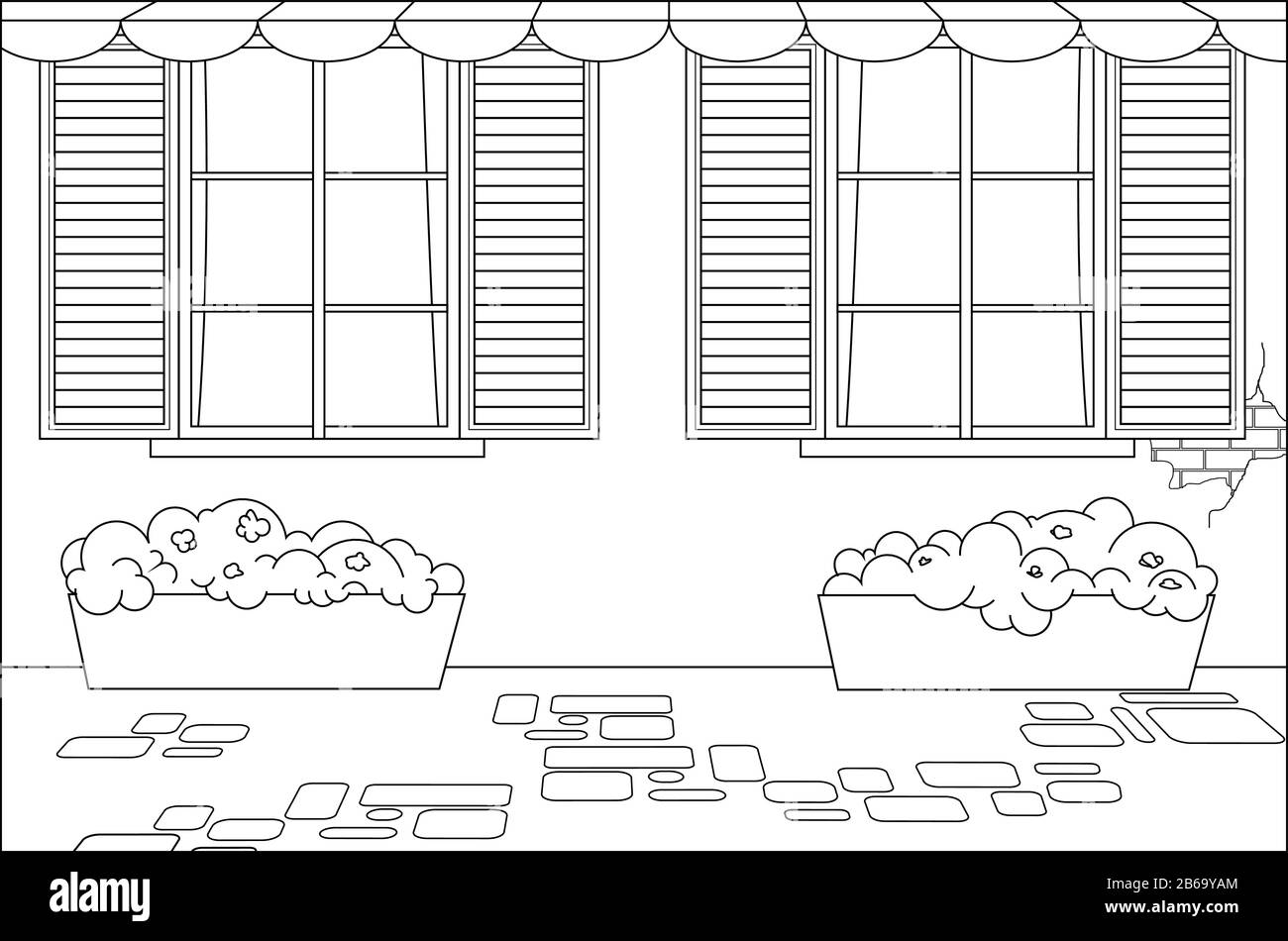Mur De Maison A L Exterieur Fenetres Avec Volets Fleurs Dans Les Pots De Fleurs De Plancher Pour La Page De Livre De Coloriage Image Vectorielle Stock Alamy Mur De Maison A L Exterieur Fenetres Avec Volets Fleurs Dans Les Pots De Fleurs De Plancher Pour La Page De Livre De Coloriage Image Vectorielle Stock Alamy