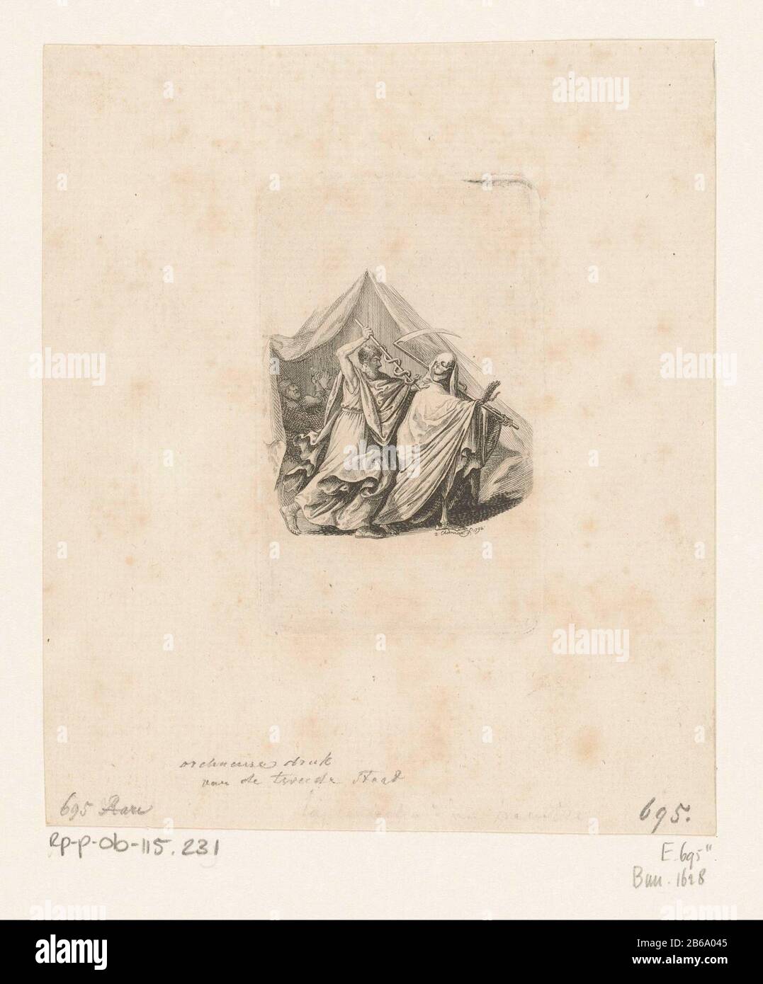 Aesculapius défend un homme malade pour faire peur le décès RP-P-OB-115231 Aesculapius défend un homme malade par verjagen Type d'objet mort la photo Numéro d'article: RP-P-OB-115.231Catalogusreferentie Bauer 1628Engelmann 695-2 (3) Marquages / marques: Marque de collectionneur, verso, estampillée: Lugt 2228 marque de fabricant: Berlin Date: 1792 matériau: Technique du papier: Dimensions de gravure: Bord de la plaque: H 85 mm × W 54 mmToelielicingEx libomon est Dr. Christoph Salinz de Zürich. Sujet ex-libris (histoire de) Aesculapius (Asclepius) signe Aesculapian Banque D'Images
