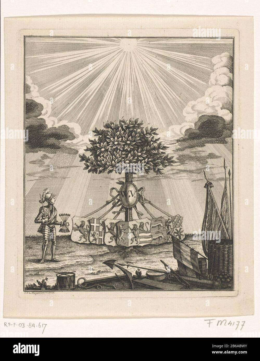 Allégorie sur la majorité de William V, 1766 Allegorie op de meerderjarigheid van prins Willem V op achttienjarige leeftijd op 8 maart 1766 en zijn installatie als stadhouder. De prins en wapenrurant met z Banque D'Images
